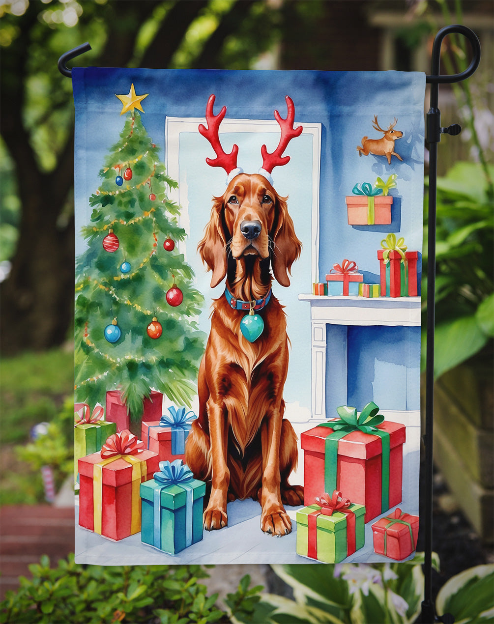 Irish Setter Christmas Reindeer Garden Flag Mailbox Decorative Yard Banner Outside Patio Artwork for Flower Beds, Garden Size, Multicolor