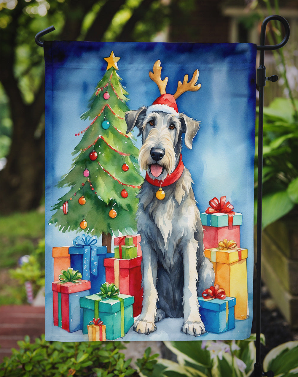 Irish Wolfhound Christmas Reindeer Garden Flag Mailbox Decorative Yard Banner Outside Patio Artwork for Flower Beds, Garden Size, Multicolor