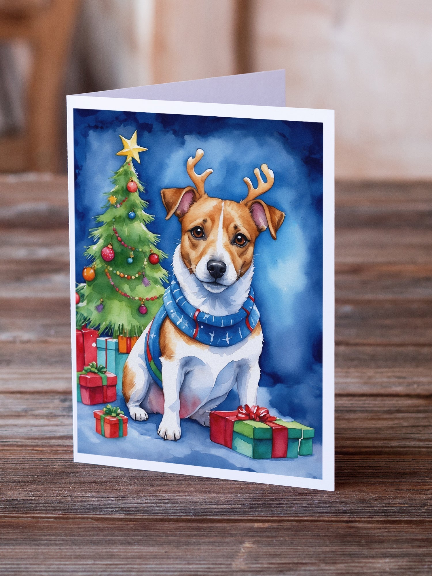 Jack Russell Terrier Christmas Reindeer Greeting Cards Pack of 8 Blank Cards with Envelopes Whimsical A7 Size 5x7