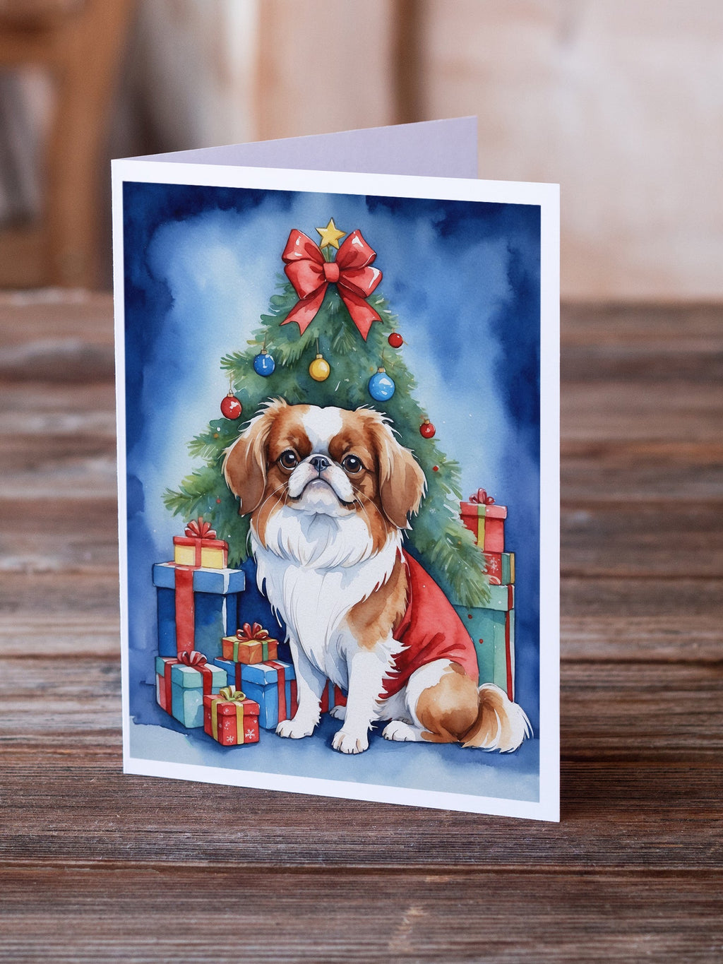 Japanese Chin Christmas Reindeer Greeting Cards Pack of 8 Blank Cards with Envelopes Whimsical A7 Size 5x7