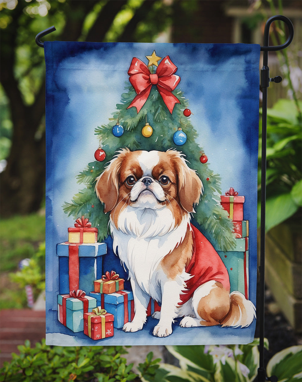 Japanese Chin Christmas Reindeer Garden Flag Mailbox Decorative Yard Banner Outside Patio Artwork for Flower Beds, Garden Size, Multicolor