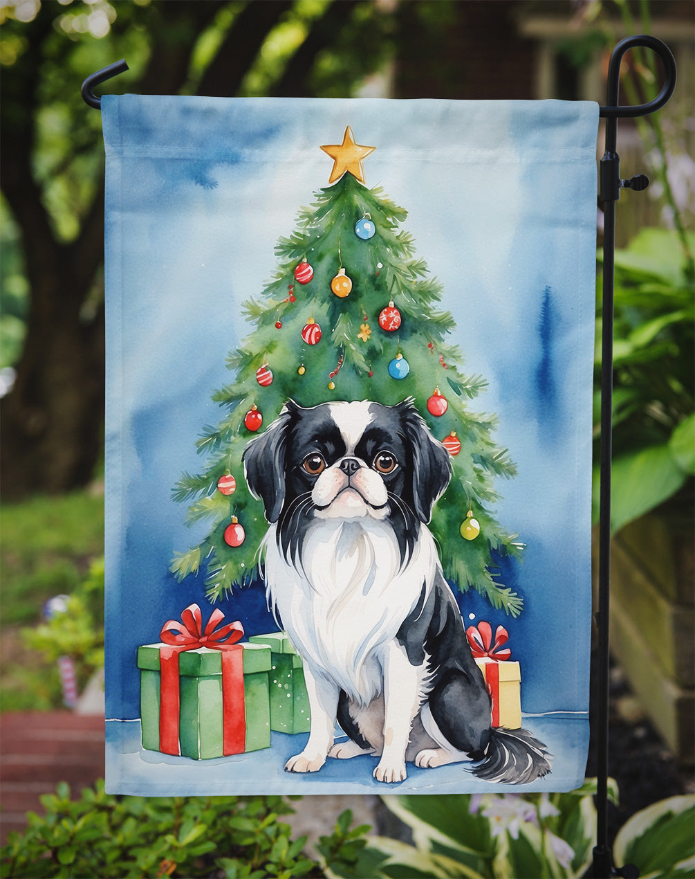 Japanese Chin Christmas Reindeer Garden Flag Mailbox Decorative Yard Banner Outside Patio Artwork for Flower Beds, Garden Size, Multicolor