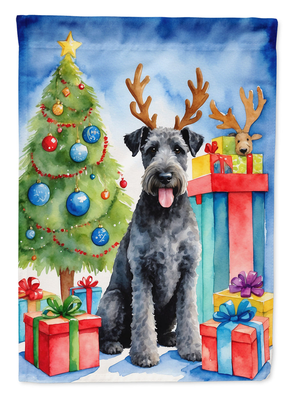 Kerry Blue Terrier Christmas Reindeer Garden Flag Mailbox Decorative Yard Banner Outside Patio Artwork for Flower Beds, Garden Size, Multicolor