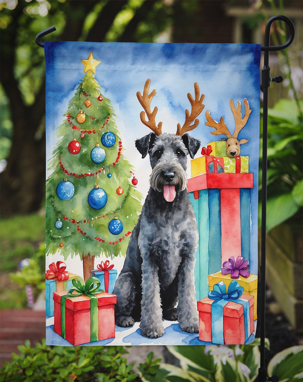 Kerry Blue Terrier Christmas Reindeer Garden Flag Mailbox Decorative Yard Banner Outside Patio Artwork for Flower Beds, Garden Size, Multicolor