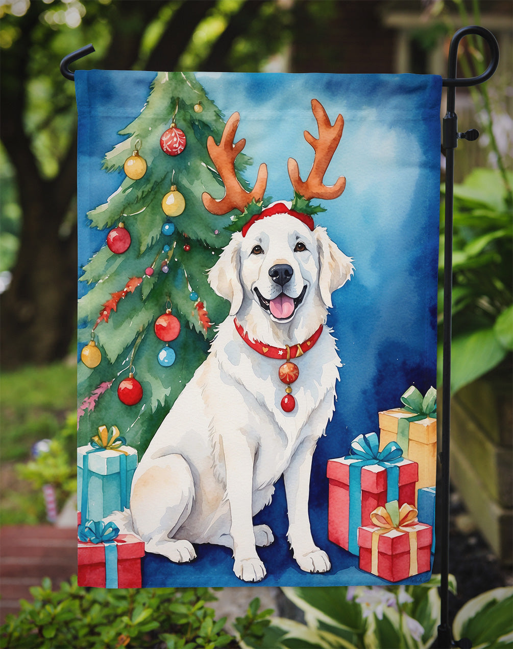 Kuvasz Christmas Reindeer Garden Flag Mailbox Decorative Yard Banner Outside Patio Artwork for Flower Beds, Garden Size, Multicolor