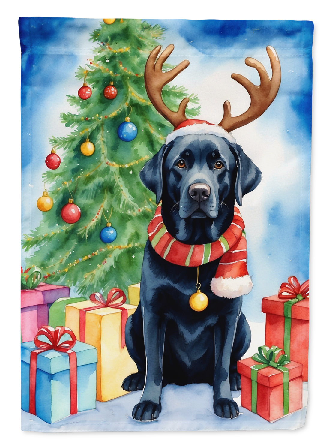 Black Labrador Retriever Christmas Reindeer House Flag 28x40 Porch Sleeve Pole Decorative Outside Yard Banner Artwork Wall Hanging, Polyester