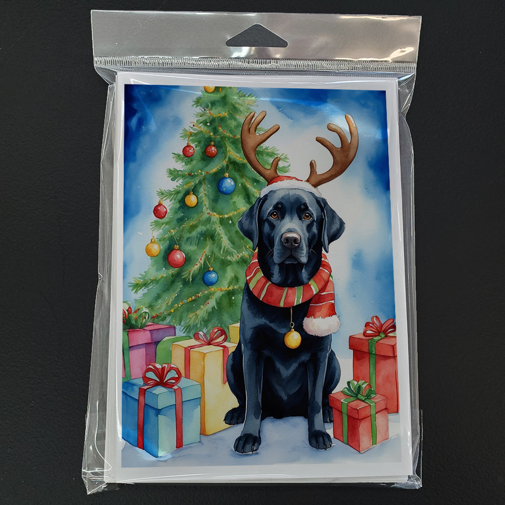 Black Labrador Retriever Christmas Reindeer Greeting Cards Pack of 8 Blank Cards with Envelopes Whimsical A7 Size 5x7