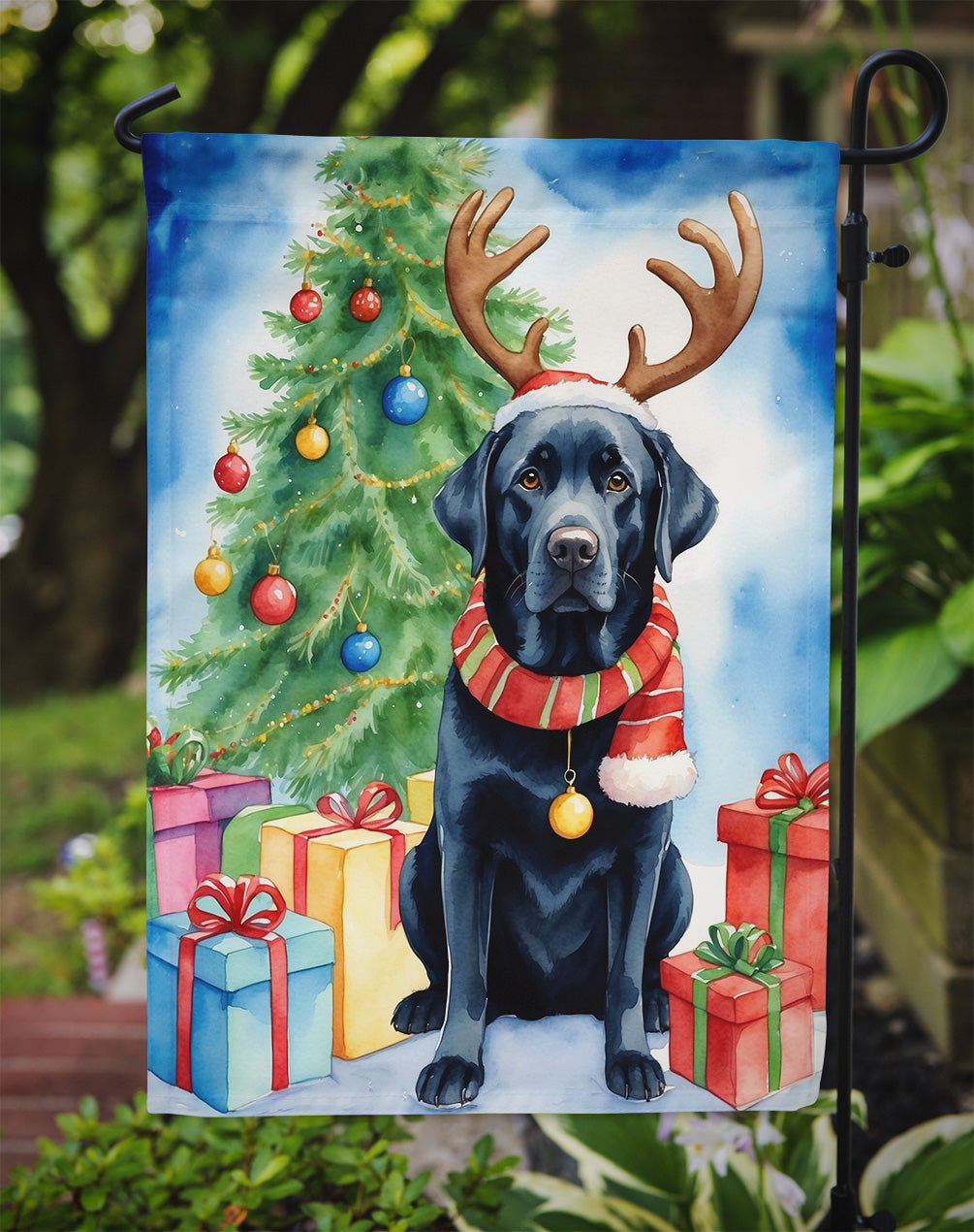 Black Labrador Retriever Christmas Reindeer Garden Flag Mailbox Decorative Yard Banner Outside Patio Artwork for Flower Beds, Garden Size, Multicolor