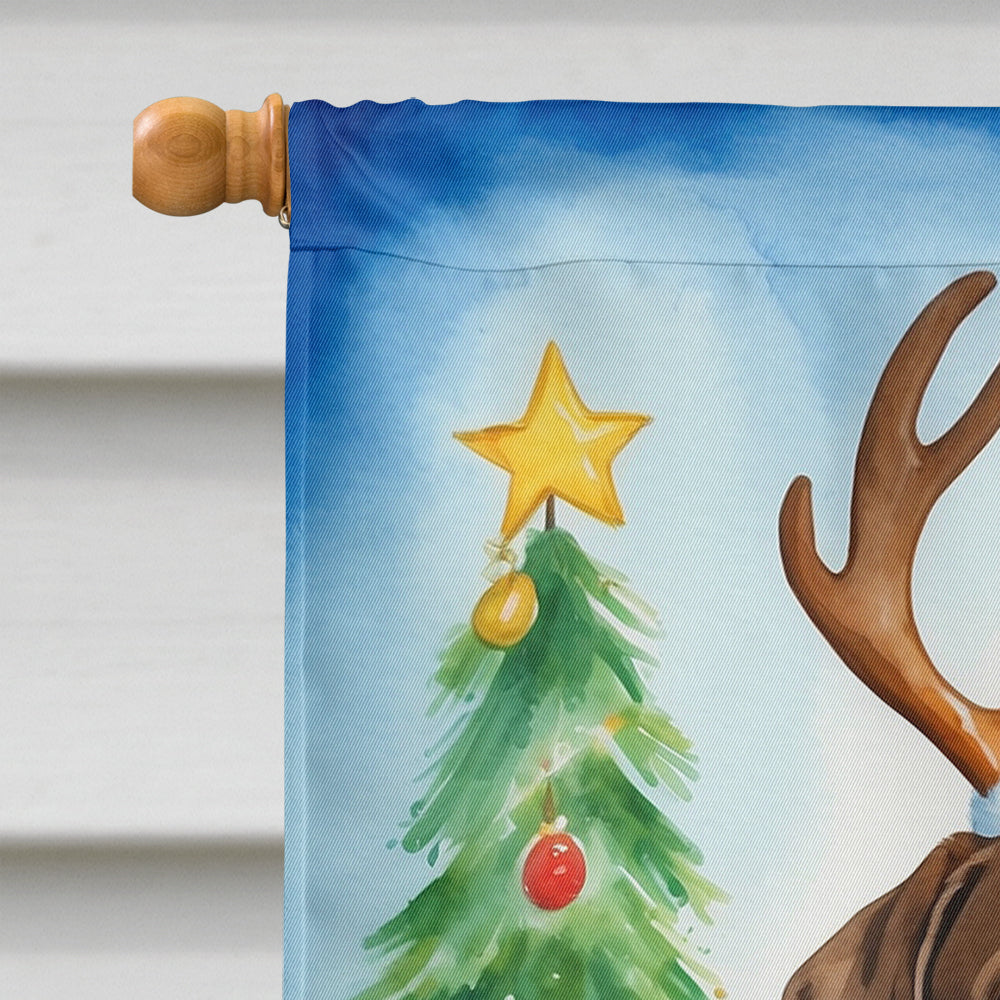 Chocolate Labrador Retriever Christmas Reindeer House Flag 28x40 Porch Sleeve Pole Decorative Outside Yard Banner Artwork Wall Hanging, Polyester