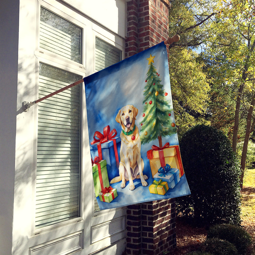 Yellow Labrador Retriever Christmas Reindeer House Flag 28x40 Porch Sleeve Pole Decorative Outside Yard Banner Artwork Wall Hanging, Polyester