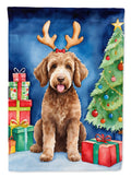 Labradoodle Christmas Reindeer House Flag 28x40 Porch Sleeve Pole Decorative Outside Yard Banner Artwork Wall Hanging, Polyester