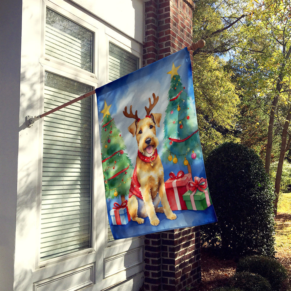 Lakeland Terrier Christmas Reindeer House Flag 28x40 Porch Sleeve Pole Decorative Outside Yard Banner Artwork Wall Hanging, Polyester
