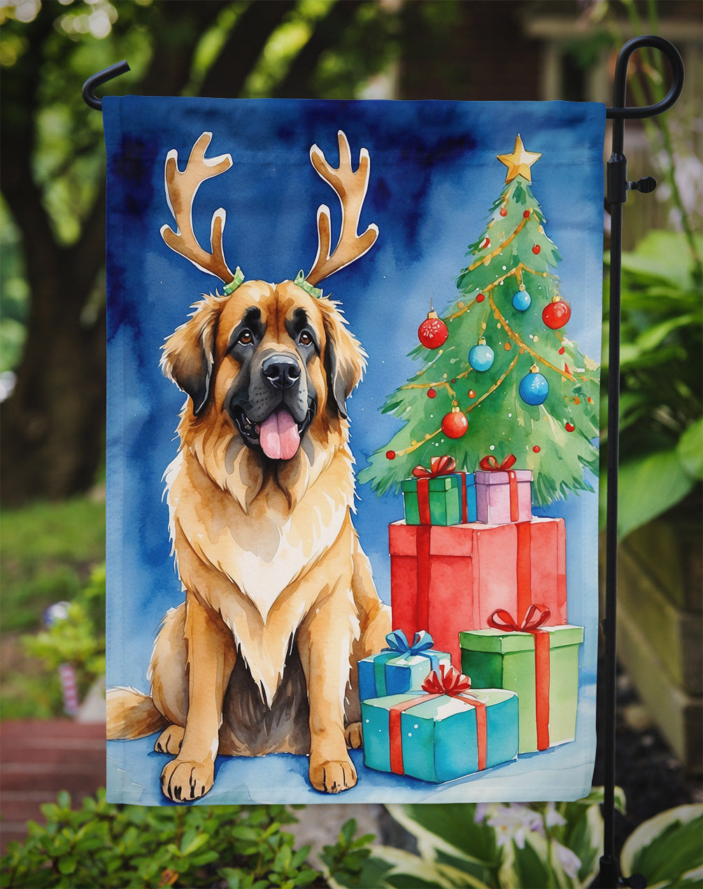 Leonberger Christmas Reindeer Garden Flag Mailbox Decorative Yard Banner Outside Patio Artwork for Flower Beds, Garden Size, Multicolor