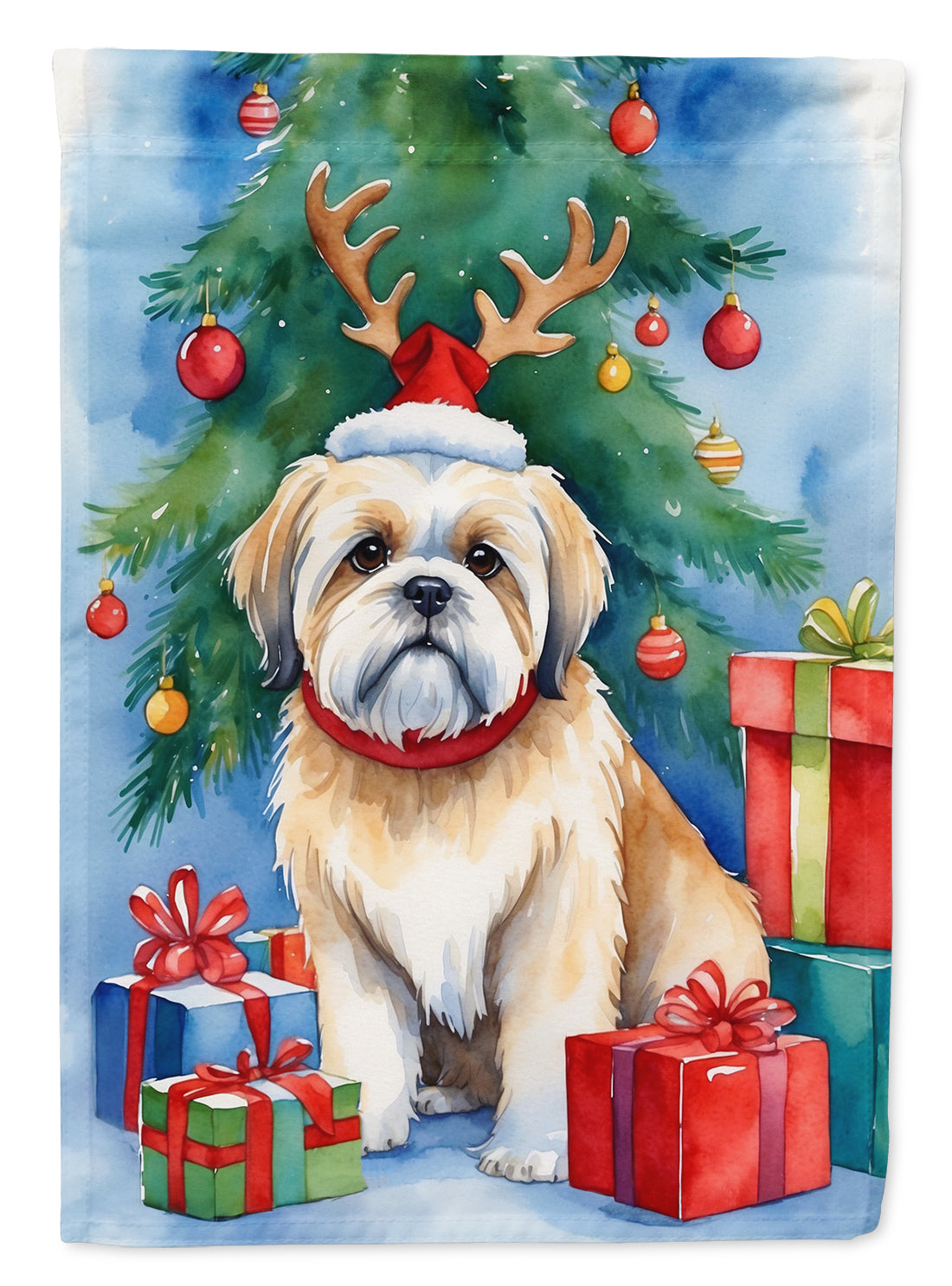 Lhasa Apso Christmas Reindeer Garden Flag Mailbox Decorative Yard Banner Outside Patio Artwork for Flower Beds, Garden Size, Multicolor