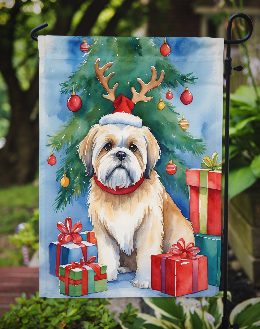 Lhasa Apso Christmas Reindeer Garden Flag Mailbox Decorative Yard Banner Outside Patio Artwork for Flower Beds, Garden Size, Multicolor
