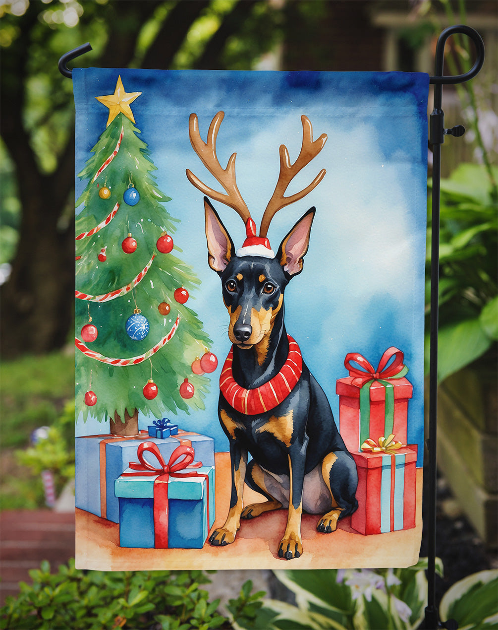 Manchester Terrier Christmas Reindeer Garden Flag Mailbox Decorative Yard Banner Outside Patio Artwork for Flower Beds, Garden Size, Multicolor