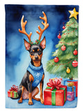 Miniature Pinscher Christmas Reindeer House Flag 28x40 Porch Sleeve Pole Decorative Outside Yard Banner Artwork Wall Hanging, Polyester