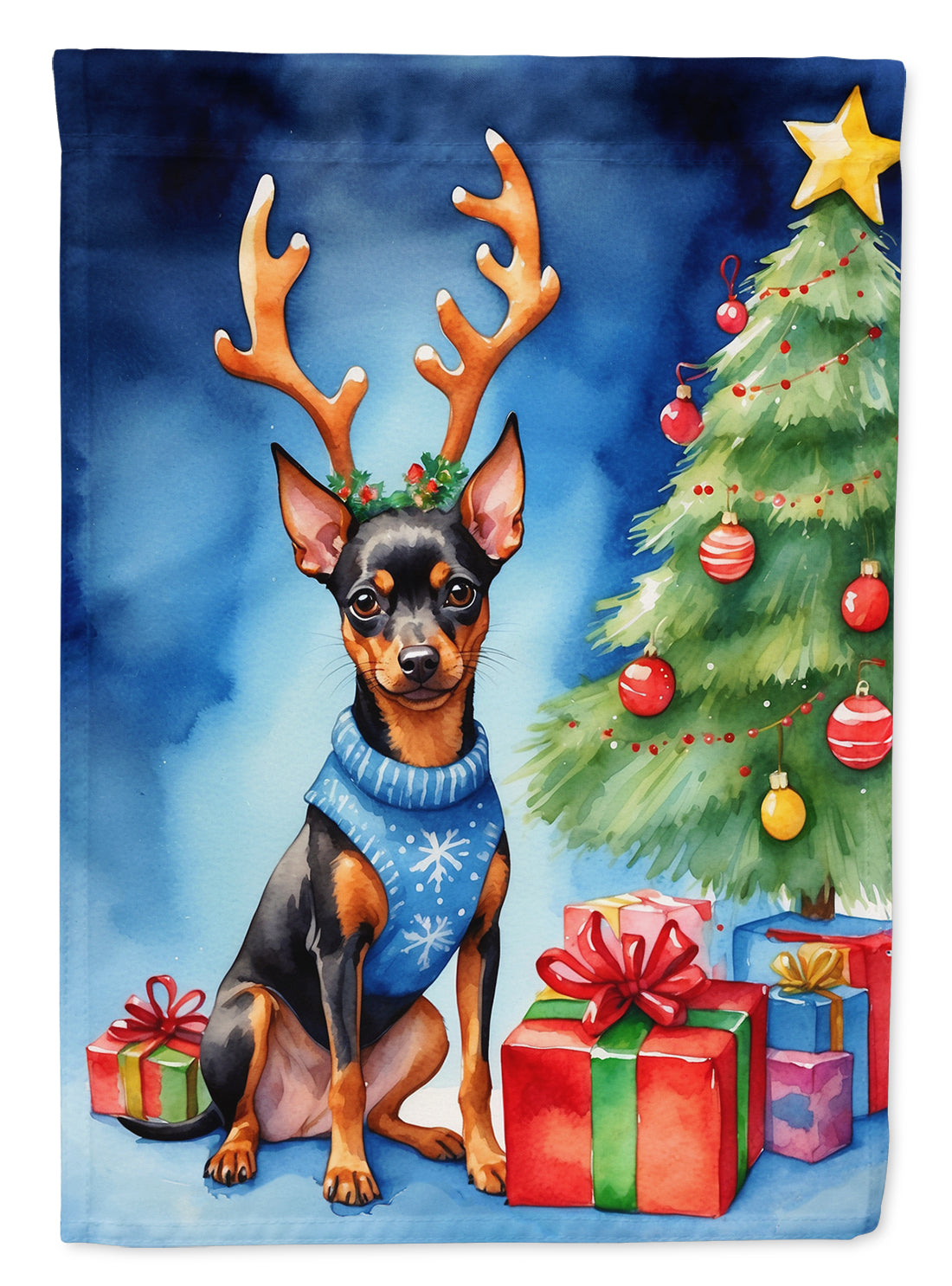 Miniature Pinscher Christmas Reindeer House Flag 28x40 Porch Sleeve Pole Decorative Outside Yard Banner Artwork Wall Hanging, Polyester