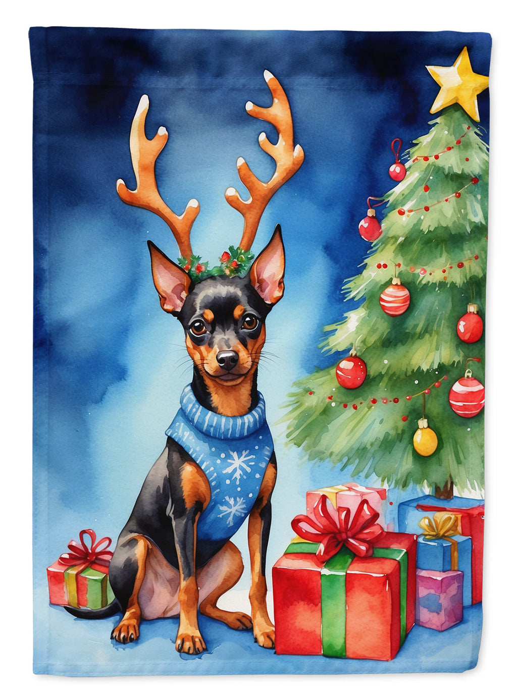 Miniature Pinscher Christmas Reindeer Garden Flag Mailbox Decorative Yard Banner Outside Patio Artwork for Flower Beds, Garden Size, Multicolor