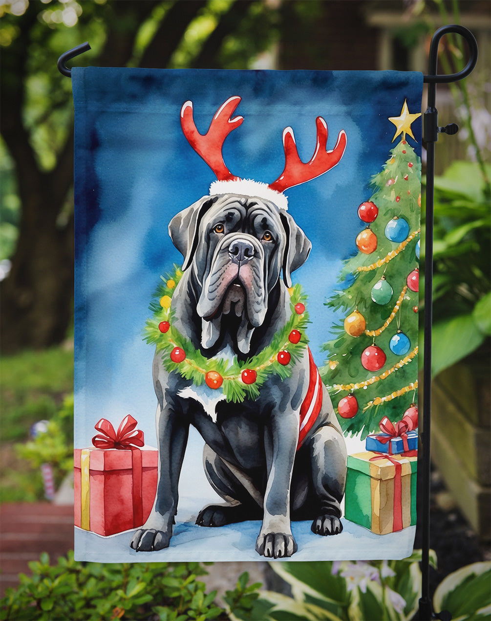 Neapolitan Mastiff Christmas Reindeer Garden Flag Mailbox Decorative Yard Banner Outside Patio Artwork for Flower Beds, Garden Size, Multicolor