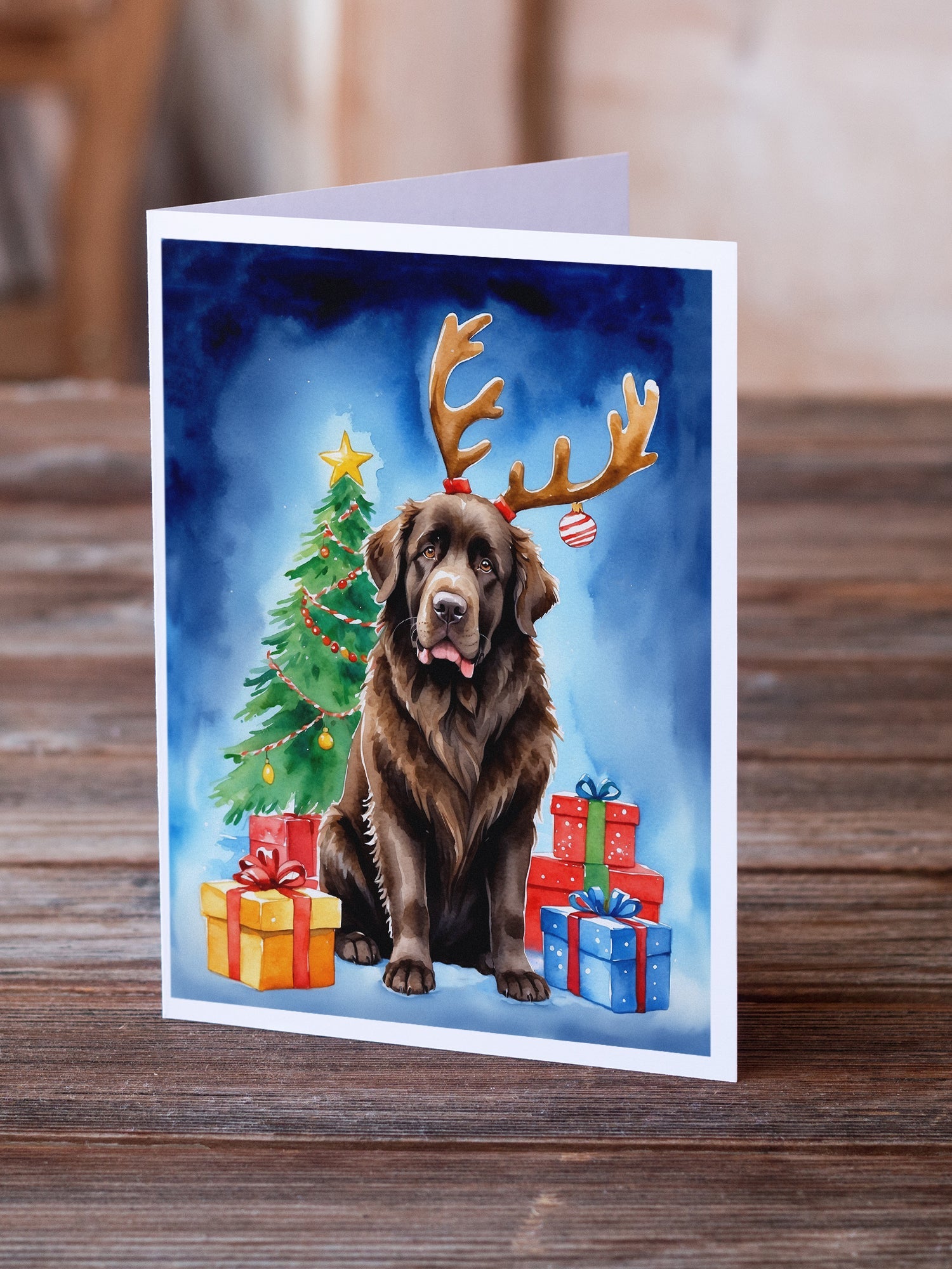 Chocolate Christmas Reindeer Greeting Cards Pack of 8 Blank Cards with Envelopes Whimsical A7 Size 5x7
