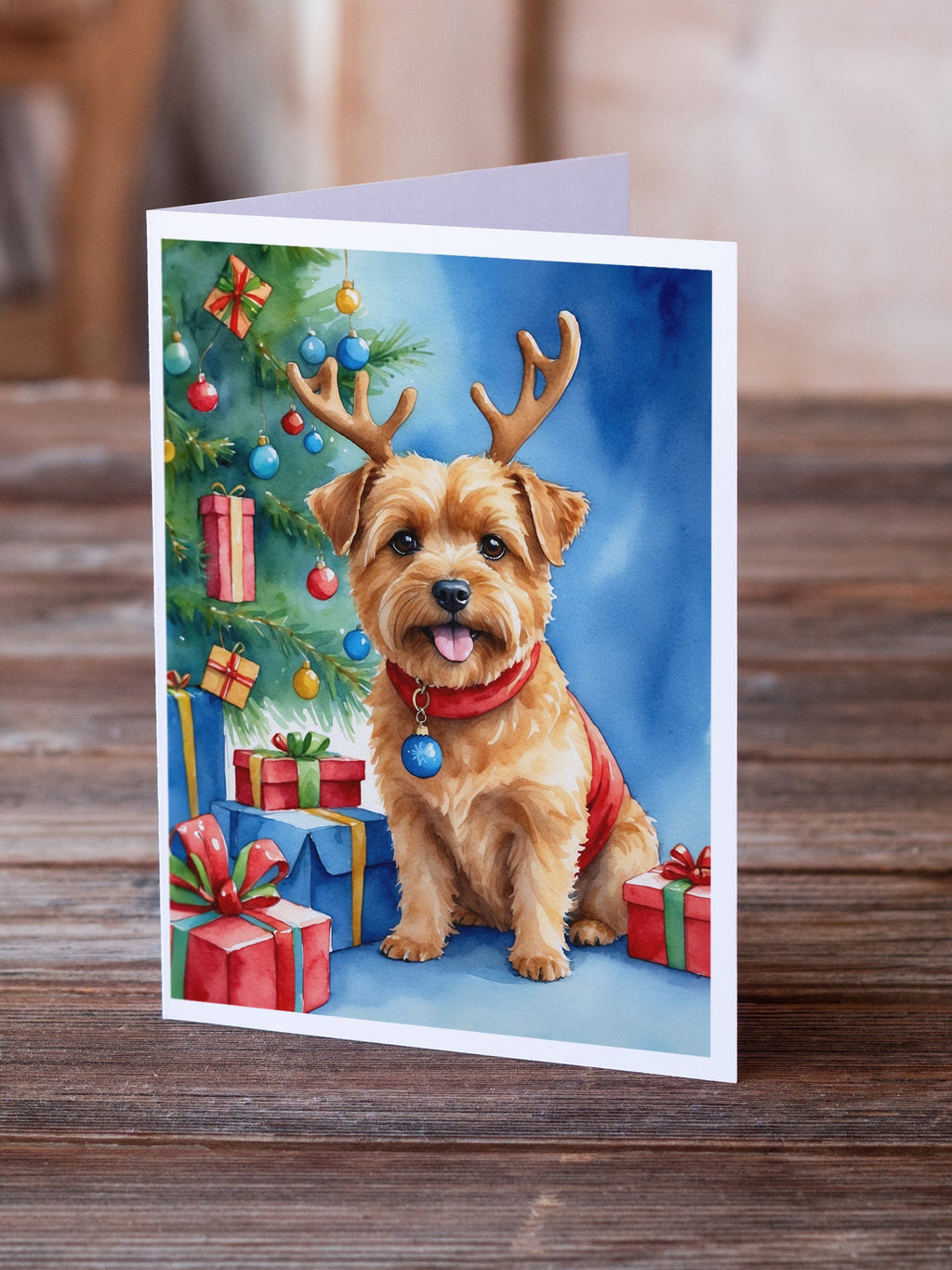 Norfolk Terrier Christmas Reindeer Greeting Cards Pack of 8 Blank Cards with Envelopes Whimsical A7 Size 5x7
