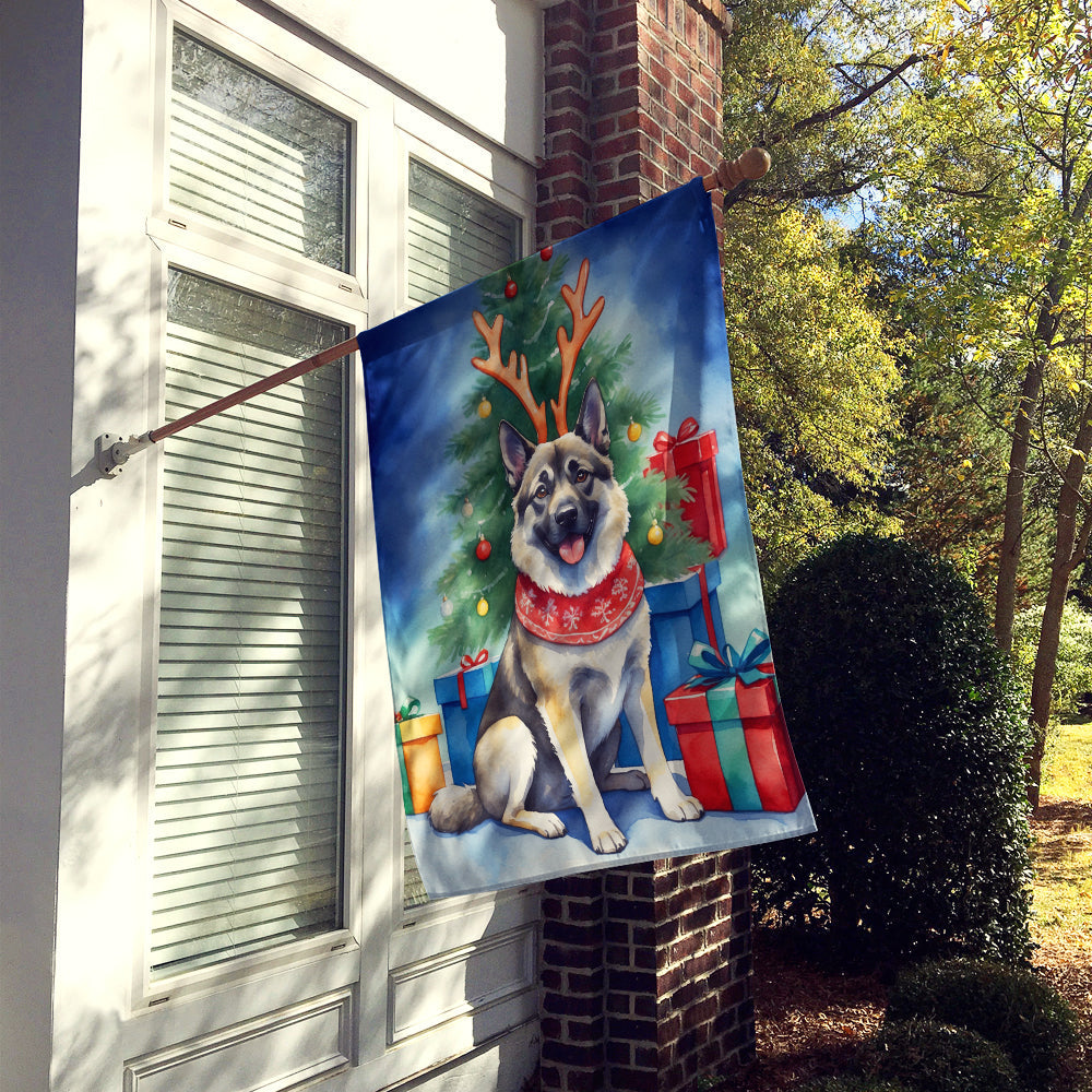 Norwegian Elkhound Christmas Reindeer House Flag 28x40 Porch Sleeve Pole Decorative Outside Yard Banner Artwork Wall Hanging, Polyester