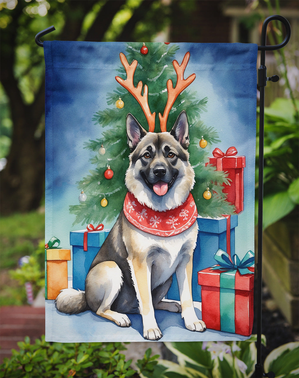 Norwegian Elkhound Christmas Reindeer Garden Flag Mailbox Decorative Yard Banner Outside Patio Artwork for Flower Beds, Garden Size, Multicolor