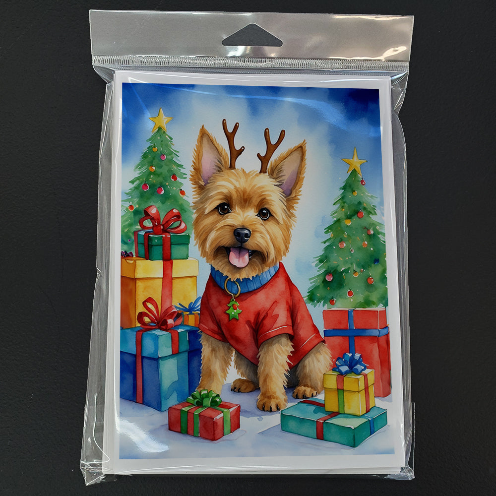 Norwich Terrier Christmas Reindeer Greeting Cards Pack of 8 Blank Cards with Envelopes Whimsical A7 Size 5x7