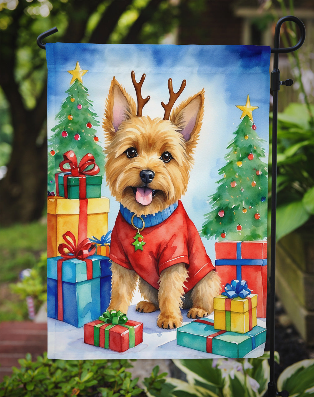Norwich Terrier Christmas Reindeer Garden Flag Mailbox Decorative Yard Banner Outside Patio Artwork for Flower Beds, Garden Size, Multicolor