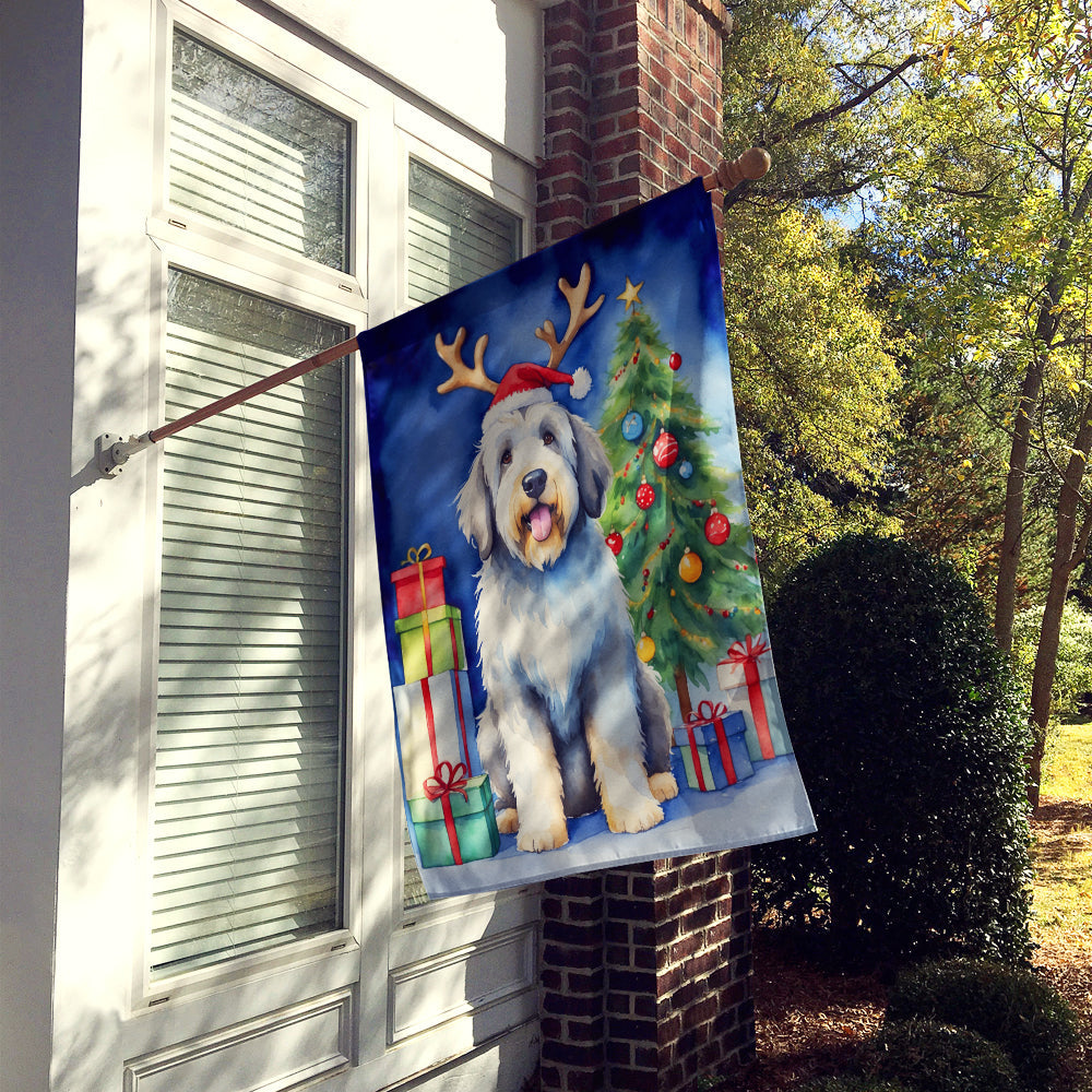 Old English Sheepdog Christmas Reindeer House Flag 28x40 Porch Sleeve Pole Decorative Outside Yard Banner Artwork Wall Hanging, Polyester