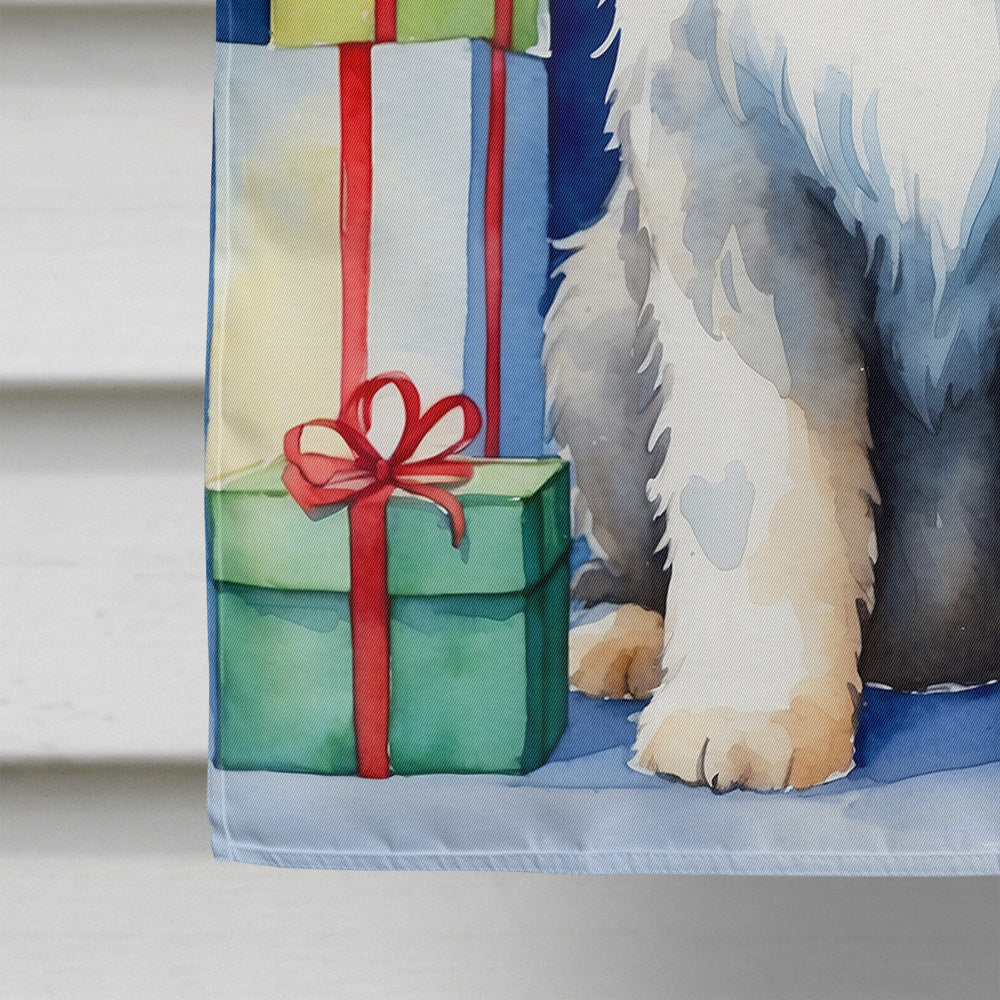 Old English Sheepdog Christmas Reindeer House Flag 28x40 Porch Sleeve Pole Decorative Outside Yard Banner Artwork Wall Hanging, Polyester