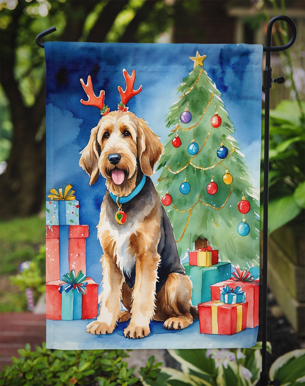 Otterhound Christmas Reindeer Garden Flag Mailbox Decorative Yard Banner Outside Patio Artwork for Flower Beds, Garden Size, Multicolor