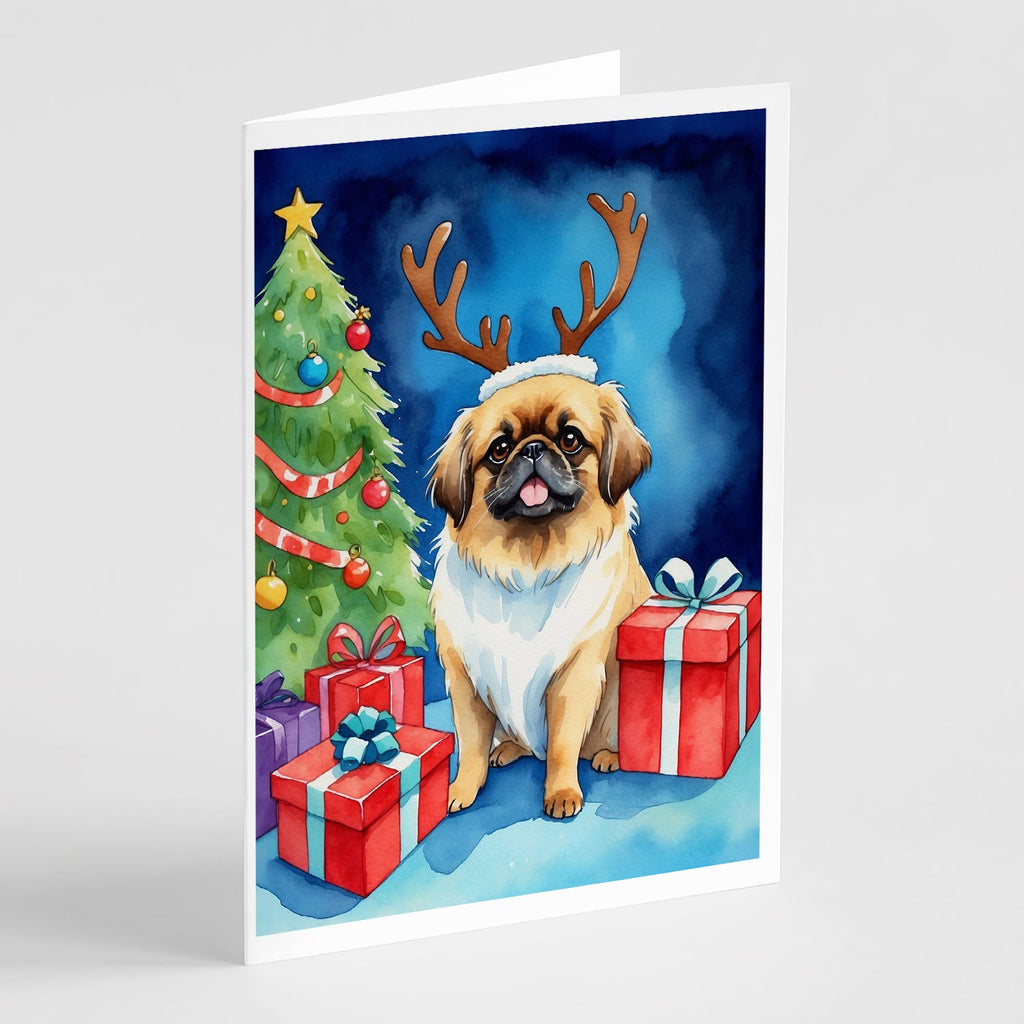 Pekingese Christmas Reindeer Greeting Cards Pack of 8 Blank Cards with Envelopes Whimsical A7 Size 5x7