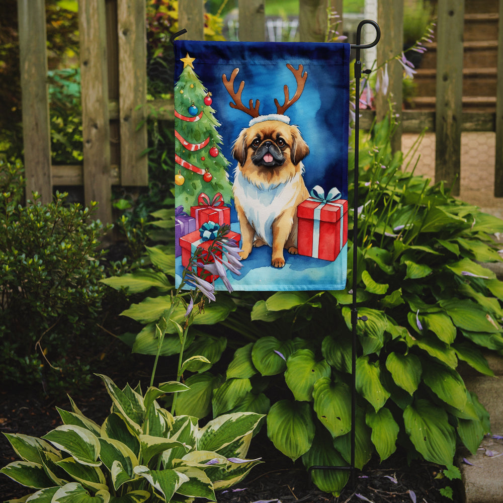 Pekingese Christmas Reindeer Garden Flag Mailbox Decorative Yard Banner Outside Patio Artwork for Flower Beds, Garden Size, Multicolor
