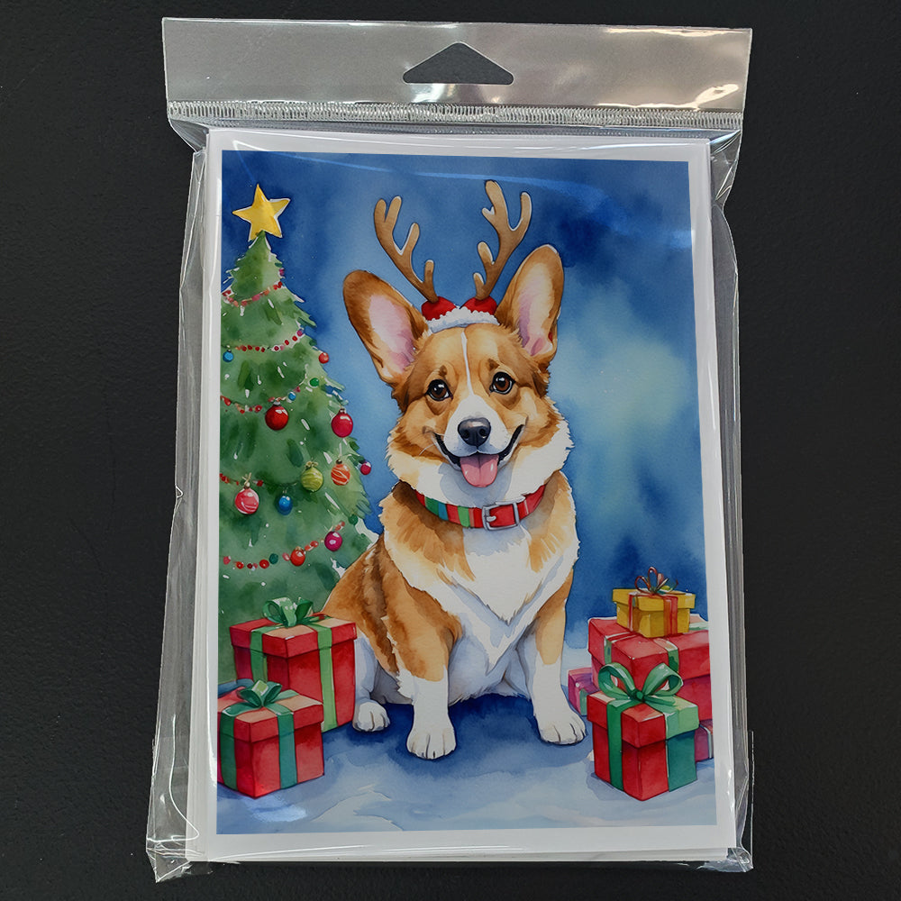 Corgi Christmas Reindeer Greeting Cards Pack of 8 Blank Cards with Envelopes Whimsical A7 Size 5x7
