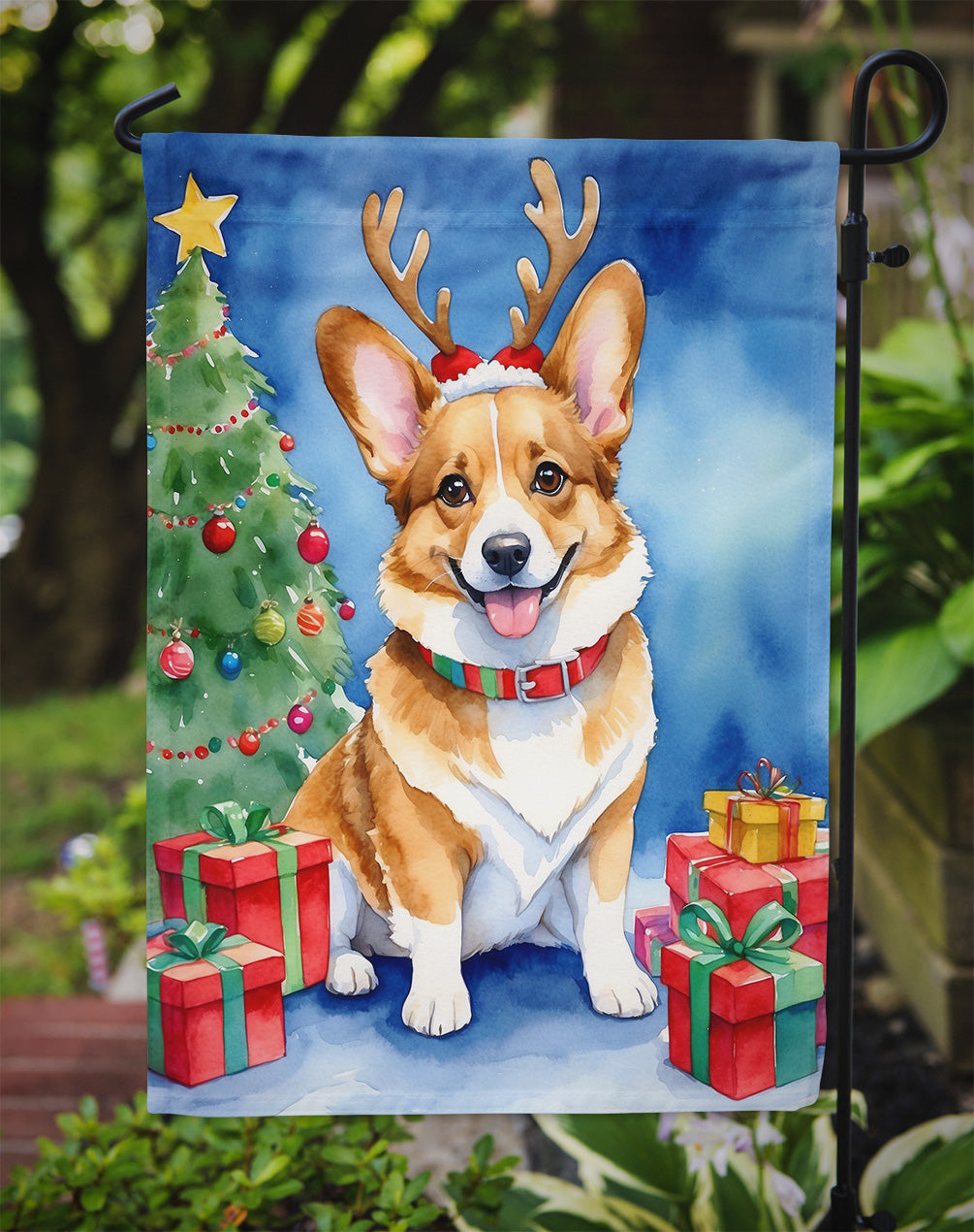 Corgi Christmas Reindeer Garden Flag Mailbox Decorative Yard Banner Outside Patio Artwork for Flower Beds, Garden Size, Multicolor