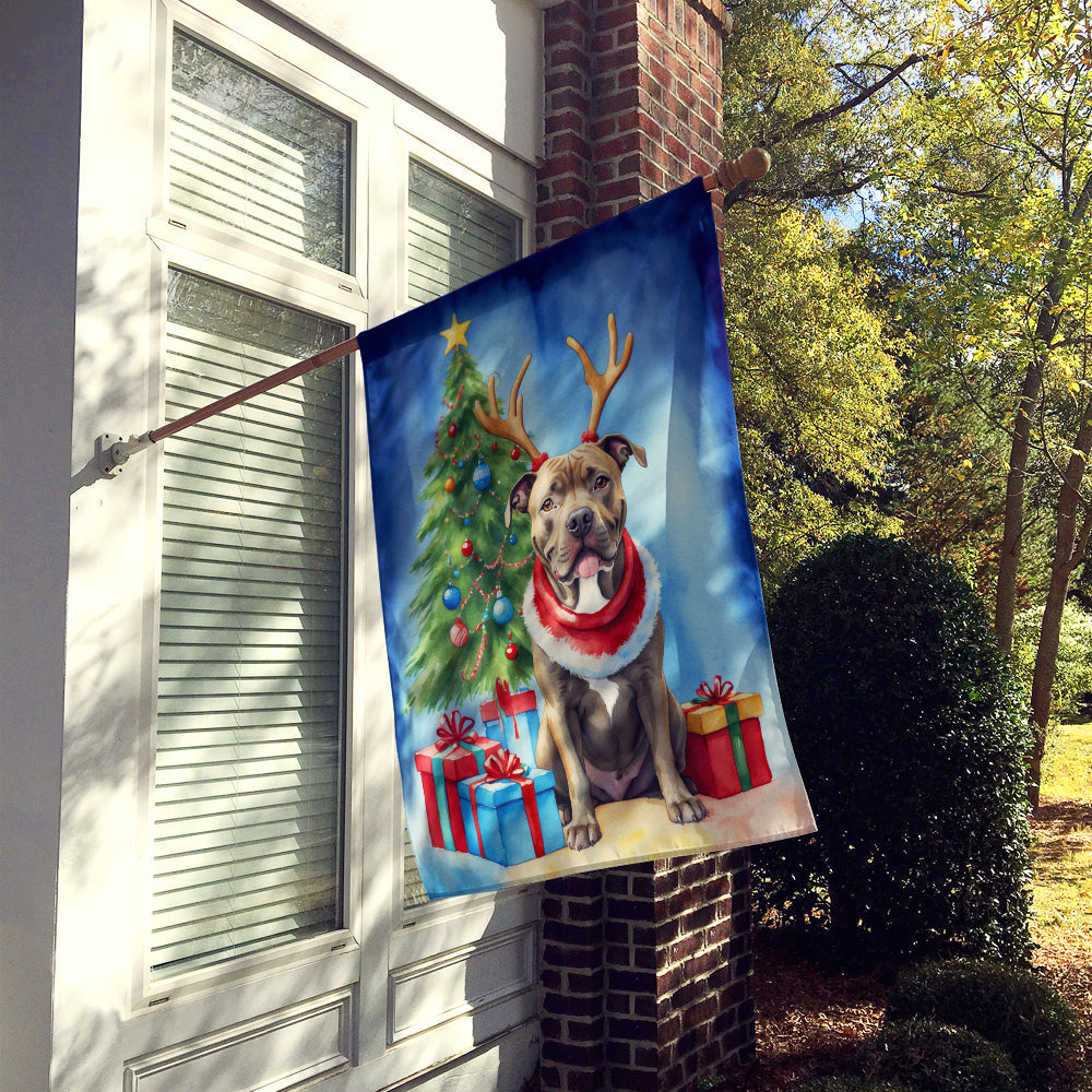 Pit Bull Terrier Christmas Reindeer House Flag 28x40 Porch Sleeve Pole Decorative Outside Yard Banner Artwork Wall Hanging, Polyester
