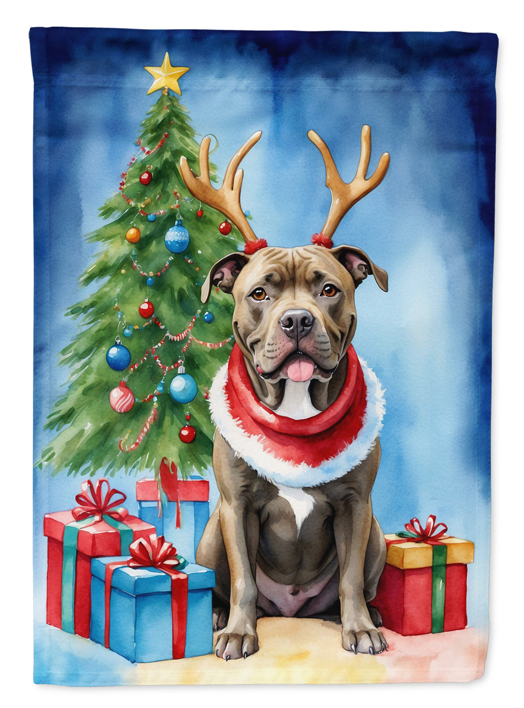 Pit Bull Terrier Christmas Reindeer Garden Flag Mailbox Decorative Yard Banner Outside Patio Artwork for Flower Beds, Garden Size, Multicolor