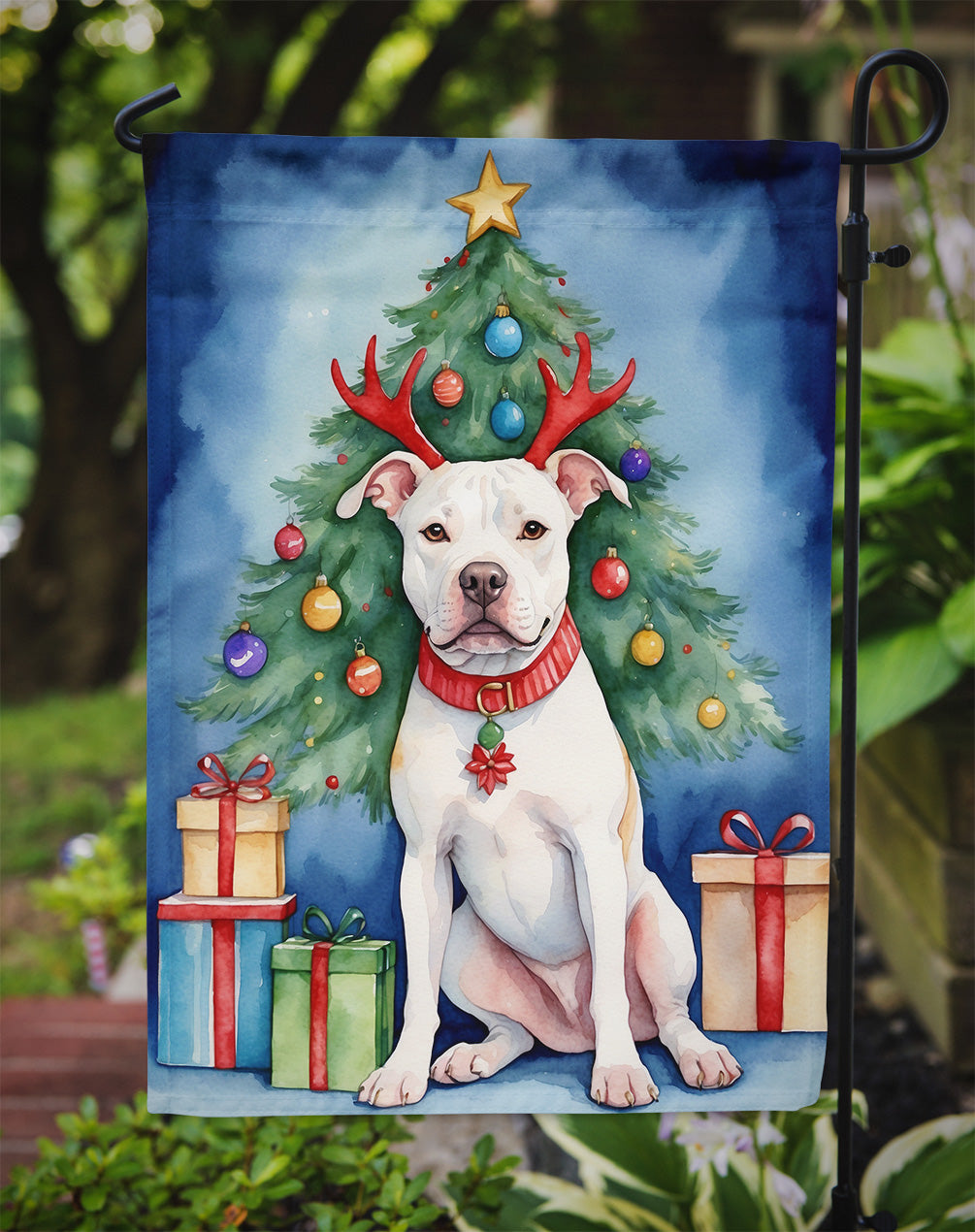 Pit Bull Terrier Christmas Reindeer Garden Flag Mailbox Decorative Yard Banner Outside Patio Artwork for Flower Beds, Garden Size, Multicolor