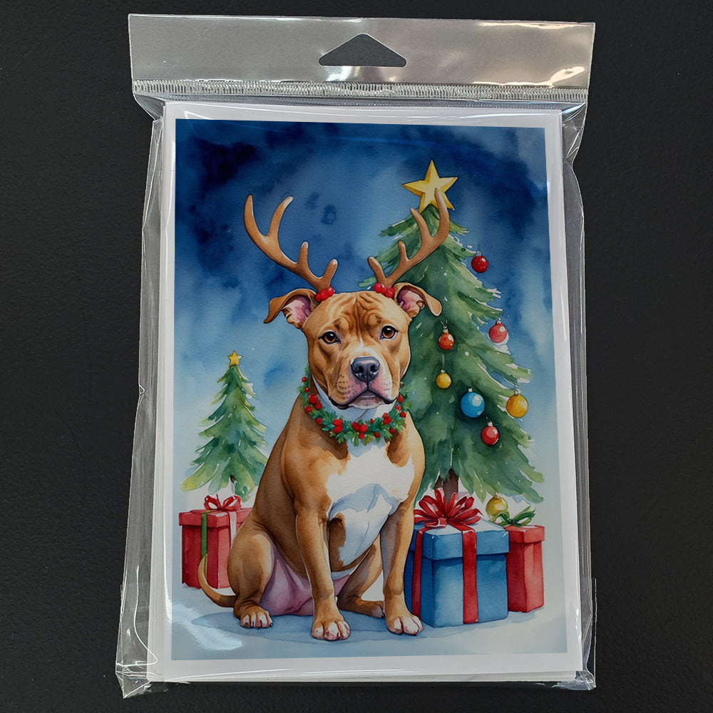 Pit Bull Terrier Christmas Reindeer Greeting Cards Pack of 8 Blank Cards with Envelopes Whimsical A7 Size 5x7