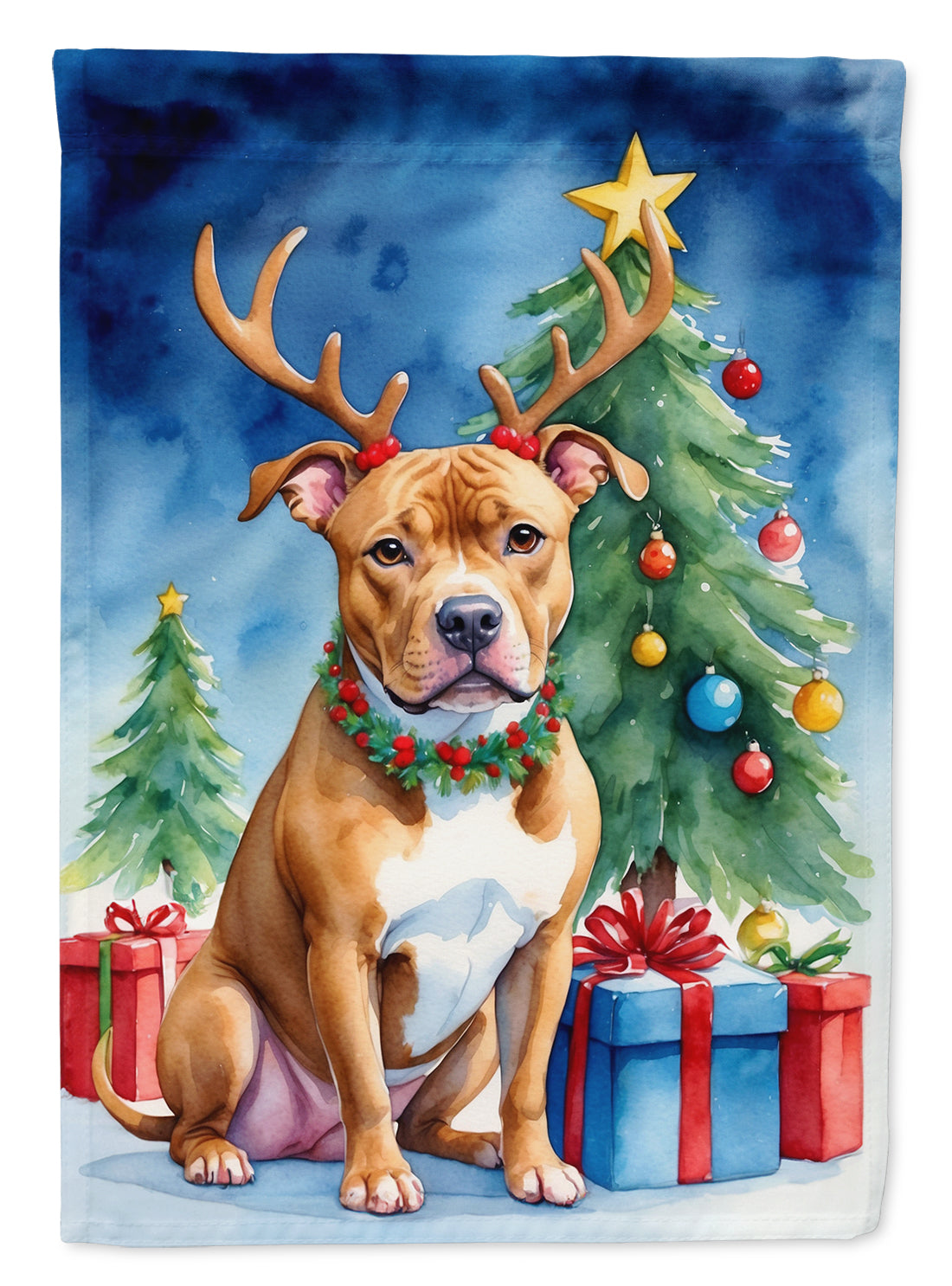 Pit Bull Terrier Christmas Reindeer Garden Flag Mailbox Decorative Yard Banner Outside Patio Artwork for Flower Beds, Garden Size, Multicolor