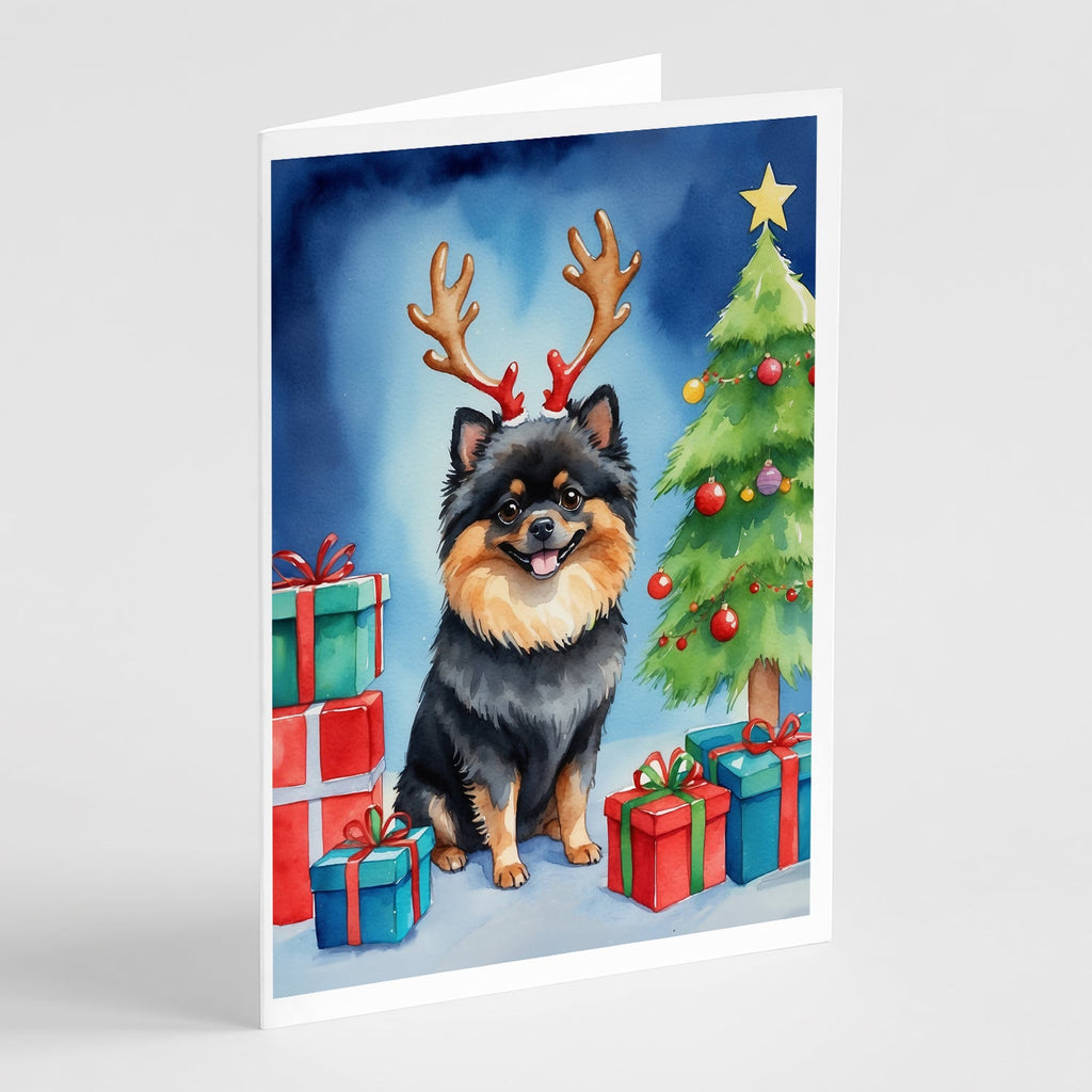 Pomeranian Christmas Reindeer Greeting Cards Pack of 8 Blank Cards with Envelopes Whimsical A7 Size 5x7