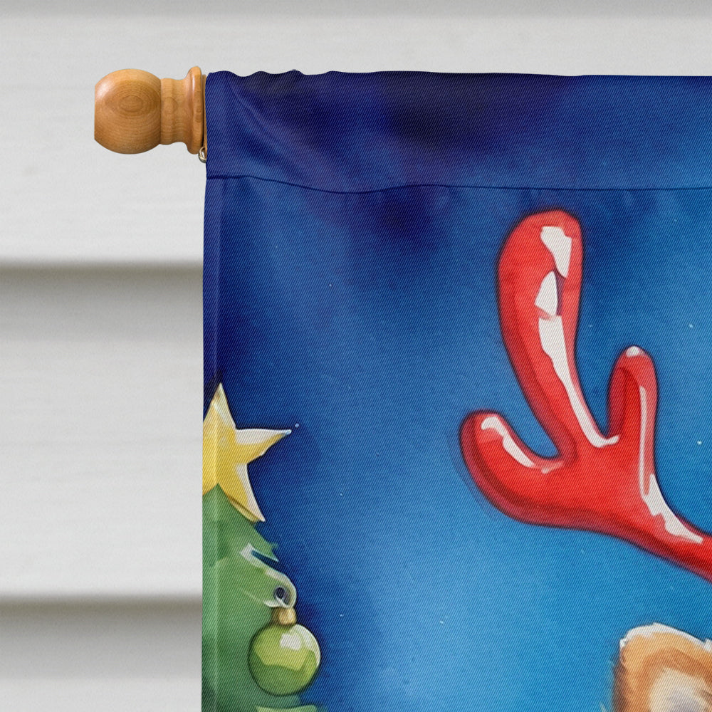 Pomeranian Christmas Reindeer House Flag 28x40 Porch Sleeve Pole Decorative Outside Yard Banner Artwork Wall Hanging, Polyester
