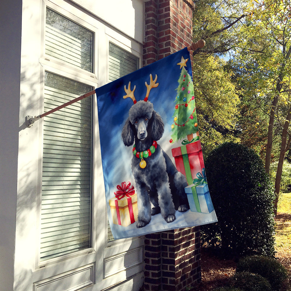 Black Standard Poodle Christmas Reindeer House Flag 28x40 Porch Sleeve Pole Decorative Outside Yard Banner Artwork Wall Hanging, Polyester