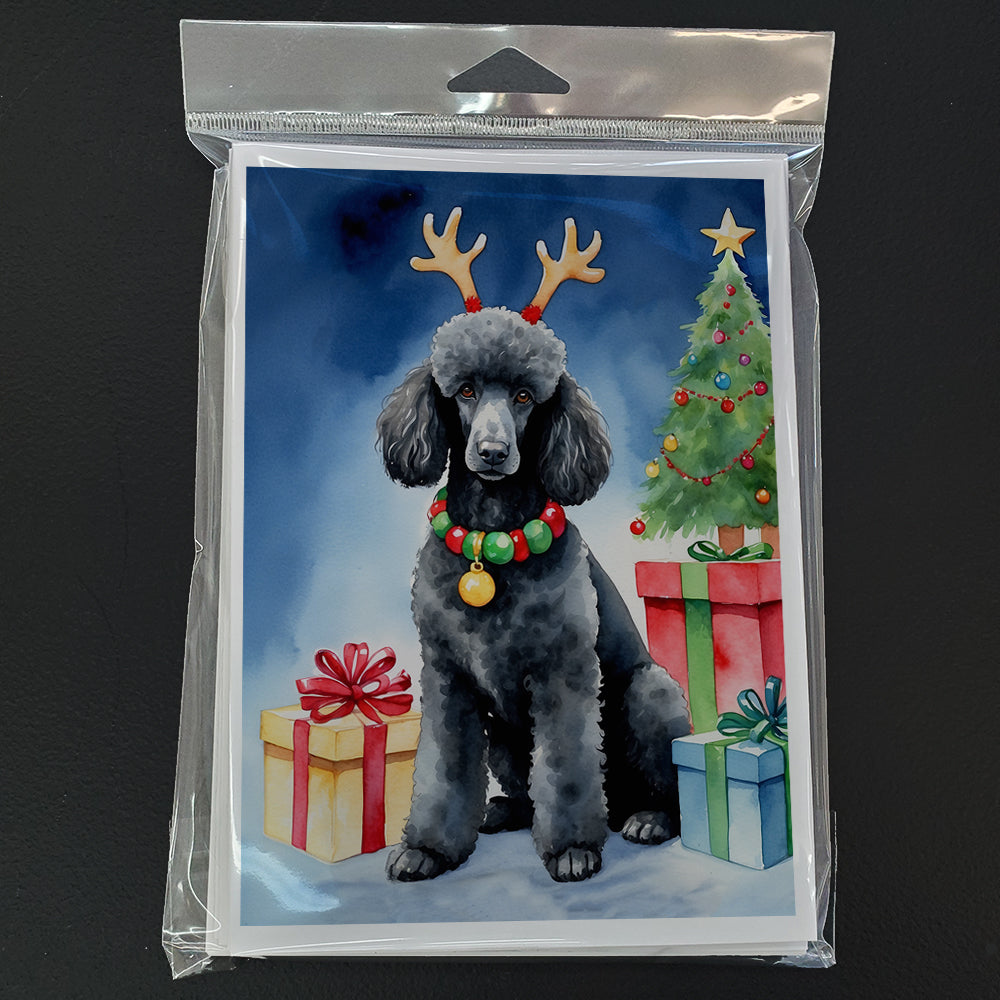 Black Standard Poodle Christmas Reindeer Greeting Cards Pack of 8 Blank Cards with Envelopes Whimsical A7 Size 5x7