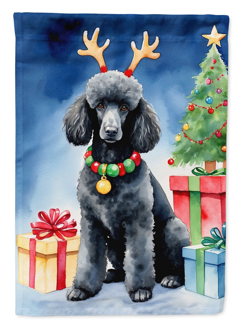Black Standard Poodle Christmas Reindeer Garden Flag Mailbox Decorative Yard Banner Outside Patio Artwork for Flower Beds, Garden Size, Multicolor