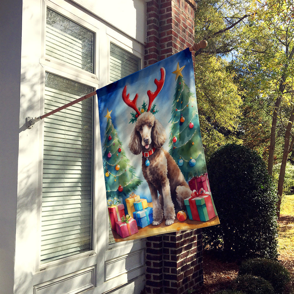 Chocolate Standard Poodle Christmas Reindeer House Flag 28x40 Porch Sleeve Pole Decorative Outside Yard Banner Artwork Wall Hanging, Polyester