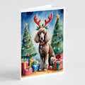 Chocolate Standard Poodle Christmas Reindeer Greeting Cards Pack of 8 Blank Cards with Envelopes Whimsical A7 Size 5x7