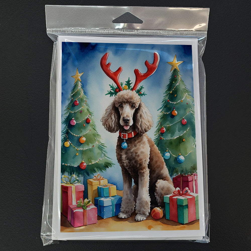Chocolate Standard Poodle Christmas Reindeer Greeting Cards Pack of 8 Blank Cards with Envelopes Whimsical A7 Size 5x7